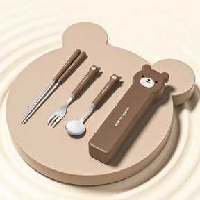 Cartoon Bear Cutlery Set with Case Stainless Steel